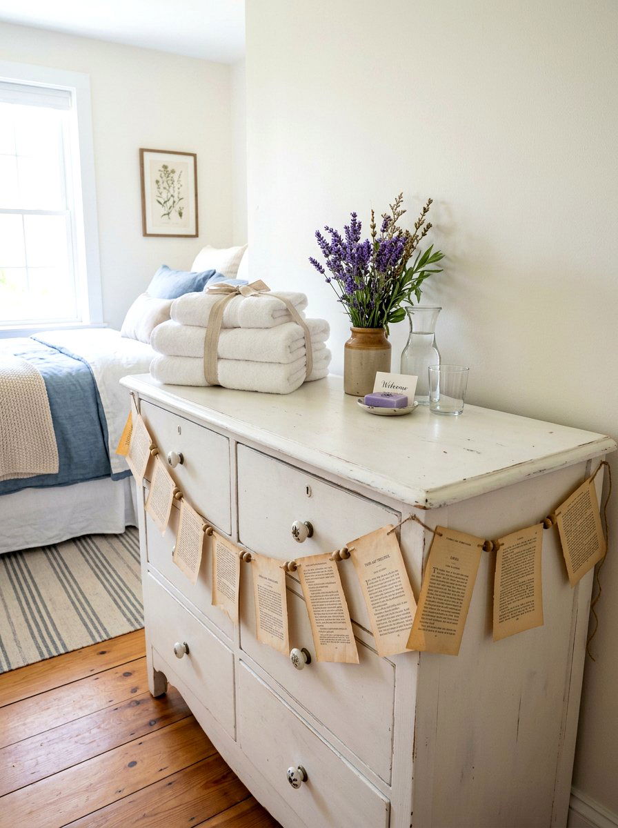 Guest Bedroom Dresser With Vintage Book Garland - 30 vintage book decor ideas