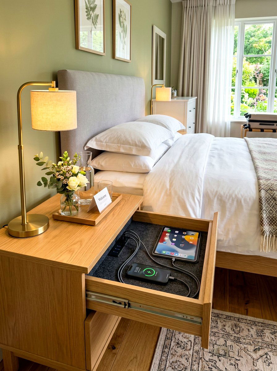 Guest Room Charging Drawer - 30 hidden charging drawer ideas