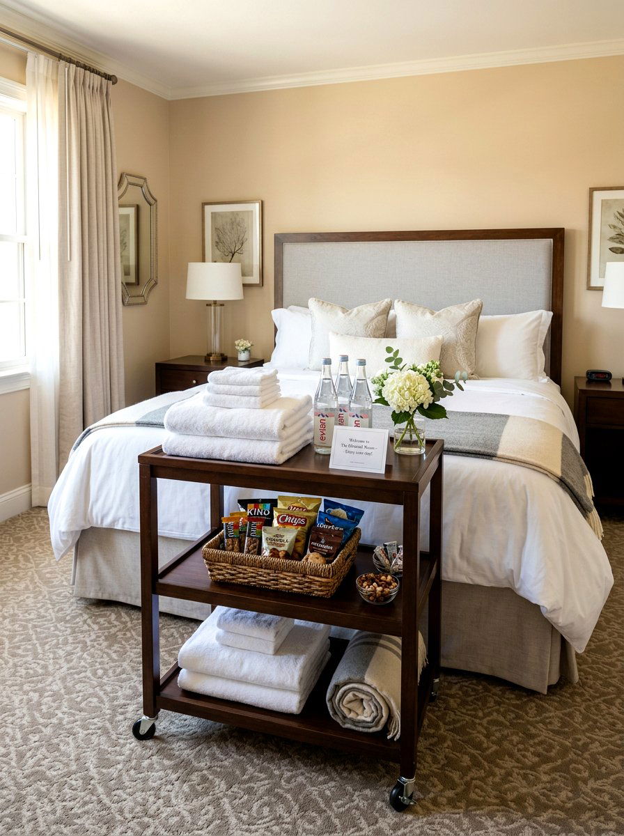 Guest Room Welcome Cart - 30 bedside cart storage ideas