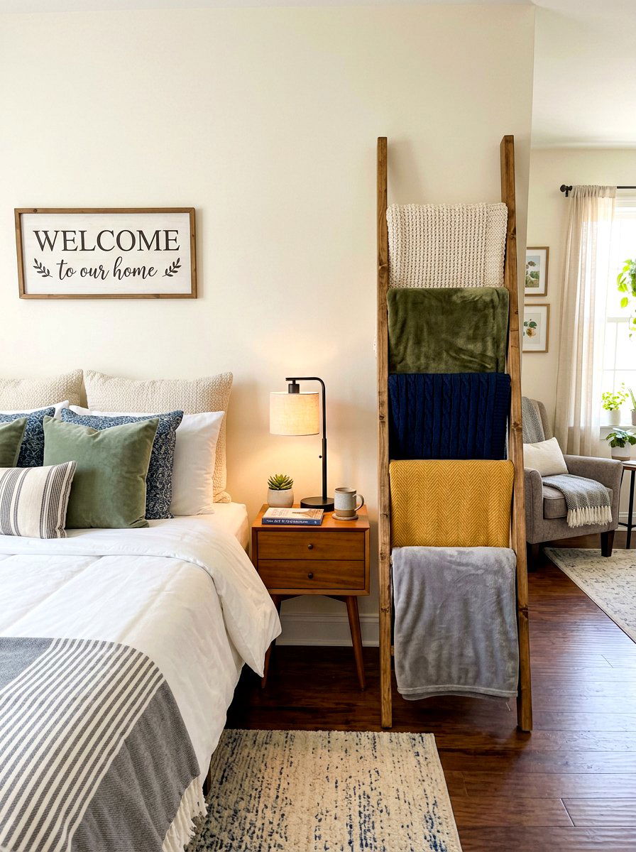 Guest room blanket ladder - 30 corner ladder blanket ideas