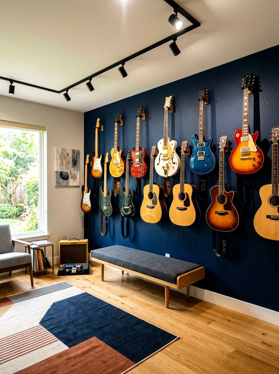 Guitar wall display - 30 music room ideas