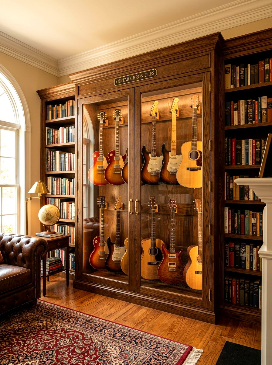 Guitar wall storage cabinet - 30 guitar wall display ideas