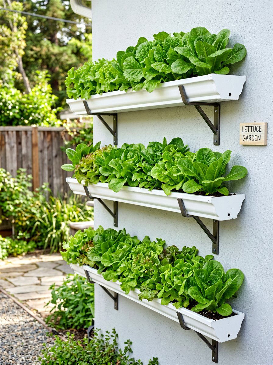 Gutter Garden Lettuce - 30 container vegetable garden ideas