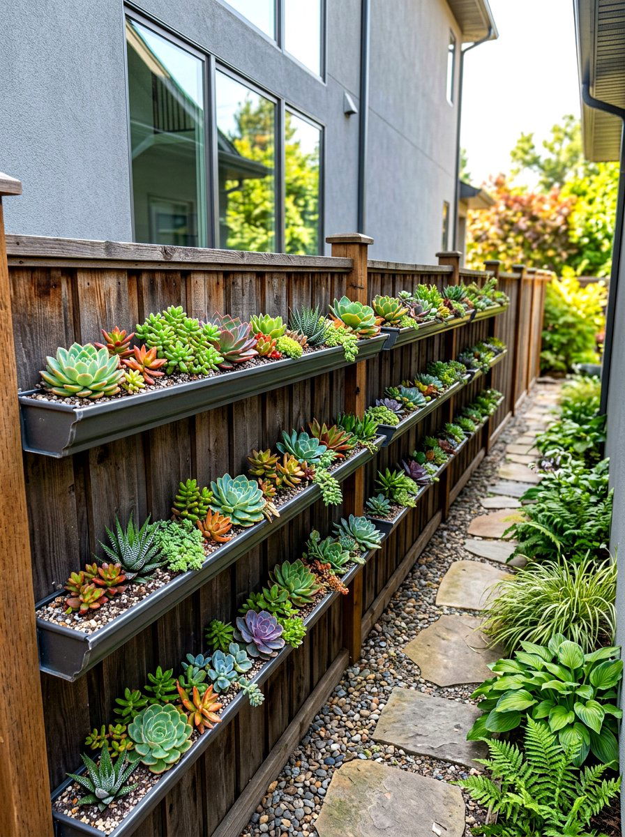 Gutter Garden System - 30 succulent planter ideas
