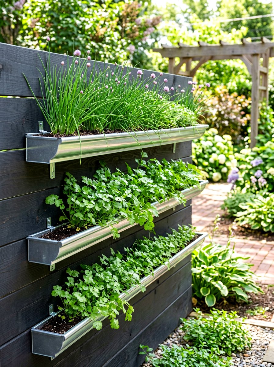 Gutter Herb Garden - 30 fence planter ideas