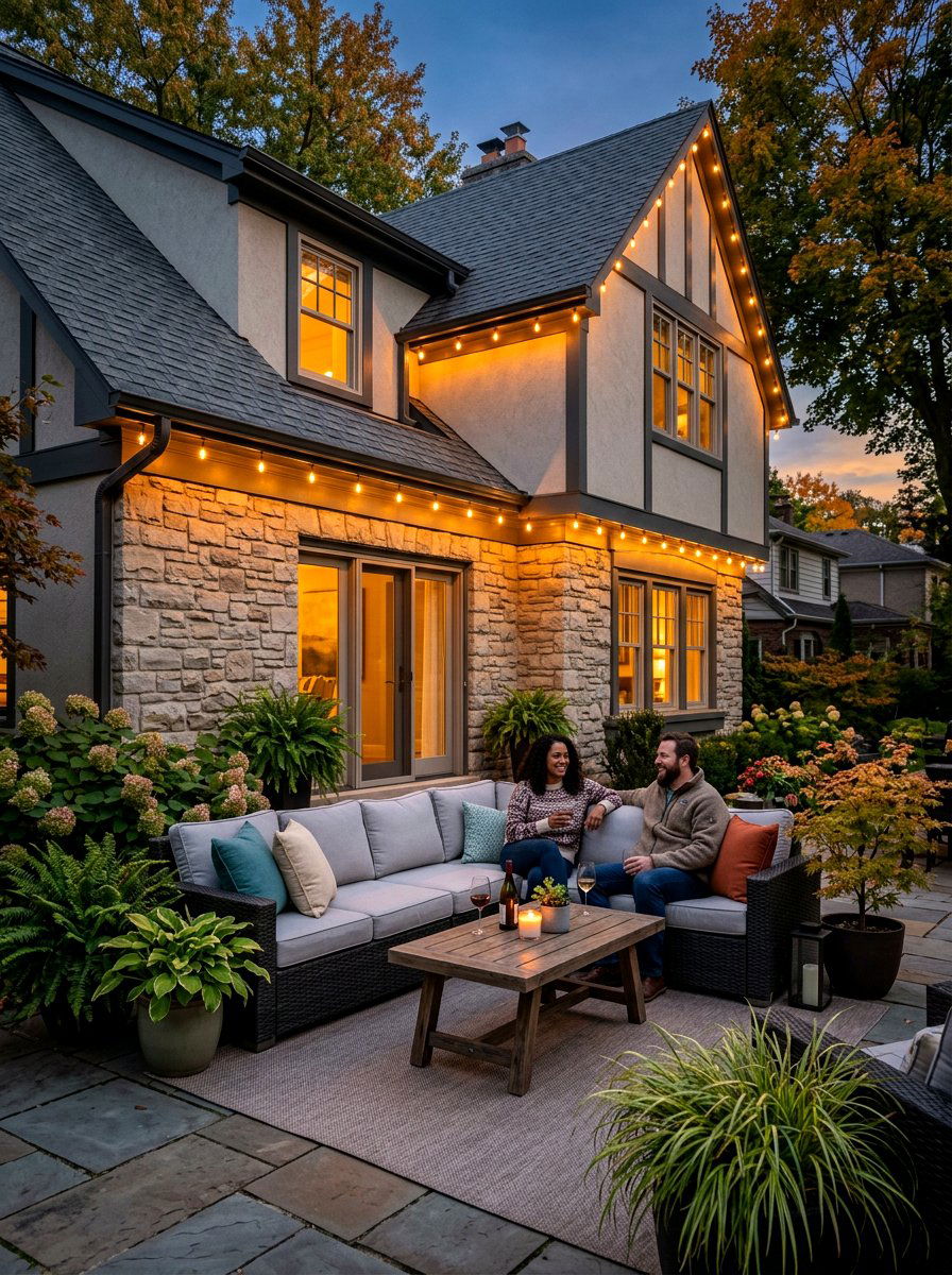 Gutter String Lights - 30 no harsh light patio ideas