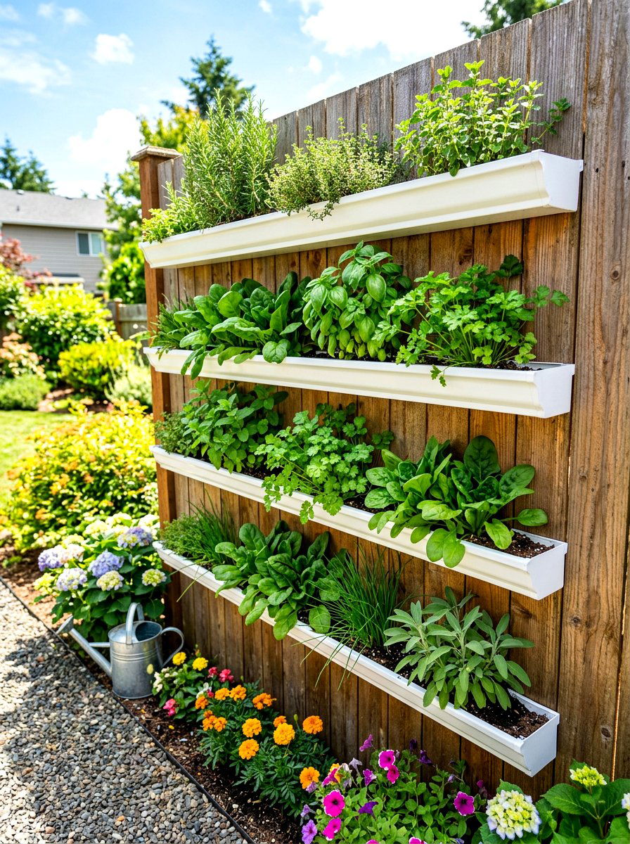 Gutter garden wall - 30 patio vegetable garden ideas