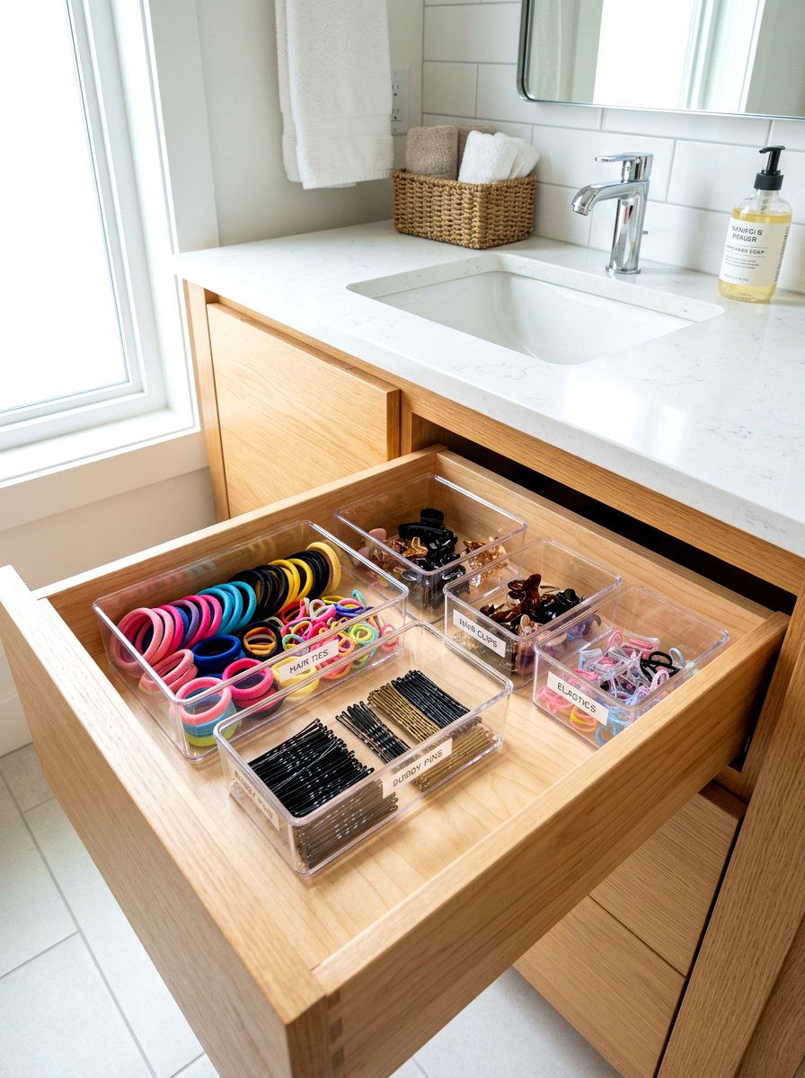 Hair Accessory Drawer Storage - 30 clear bin organization ideas