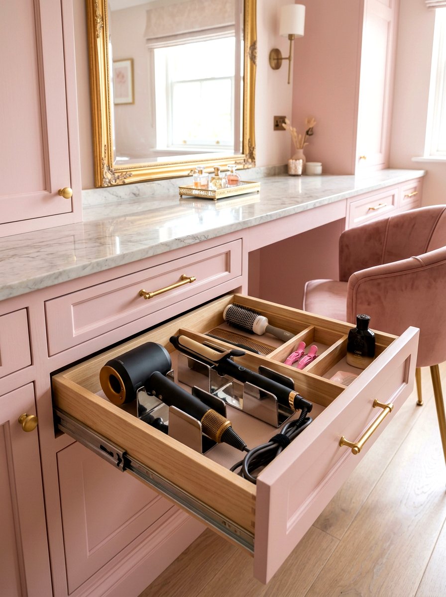 Hair Tool Station - 30 deep drawer storage ideas