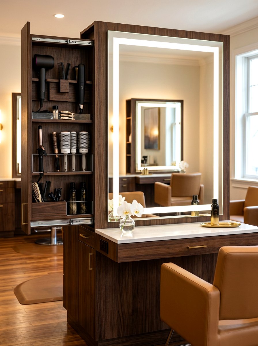 Hair tool styling station mirror - 30 hair tool storage ideas