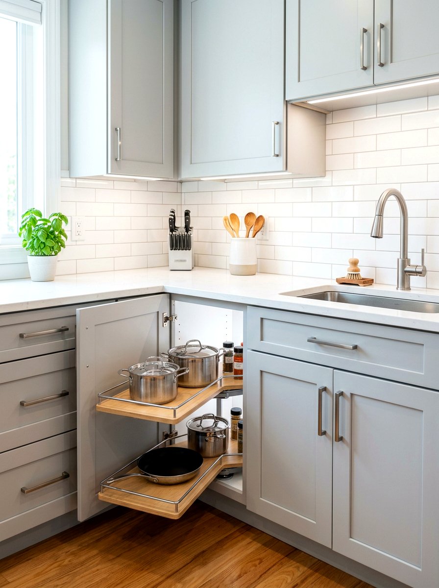 Half Moon Swivel Tray - 30 blind corner cabinet ideas