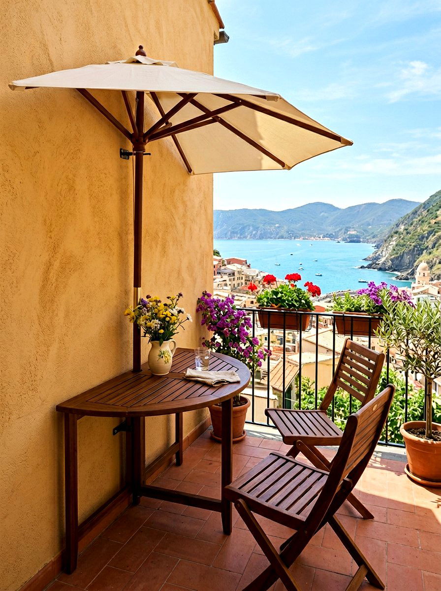 Half Round Umbrella Table - 30 compact patio furniture ideas