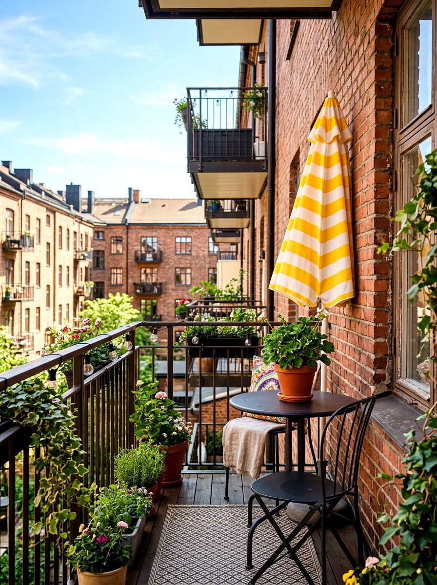 Half Striped Umbrella - 30 striped porch umbrella ideas