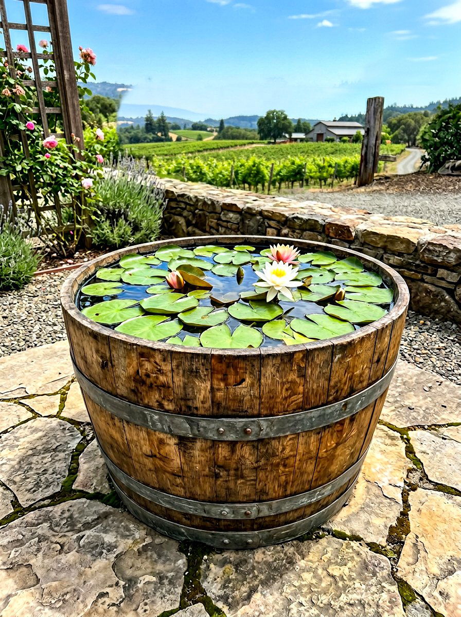 Half Wine Barrel - 30 rustic planter ideas