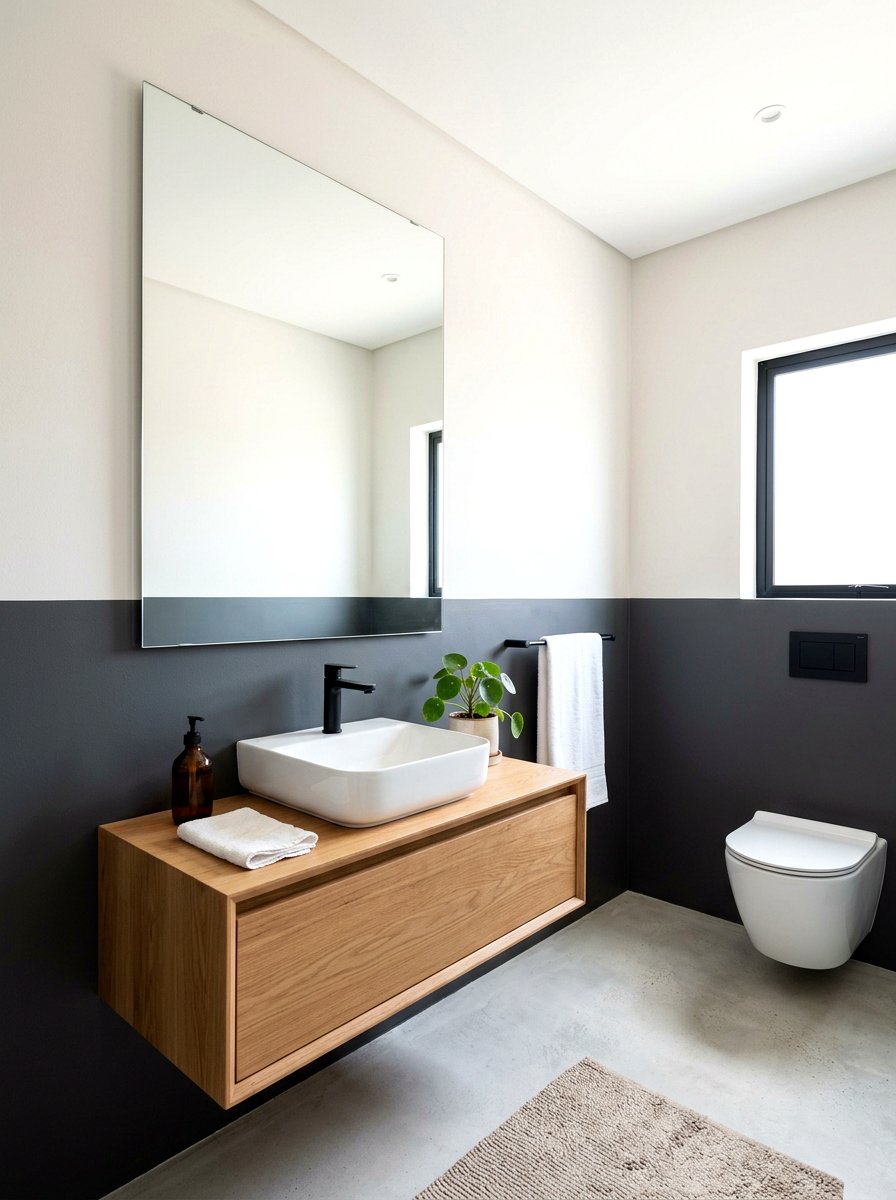 Half painted bathroom wall - 30 color blocked bathroom ideas
