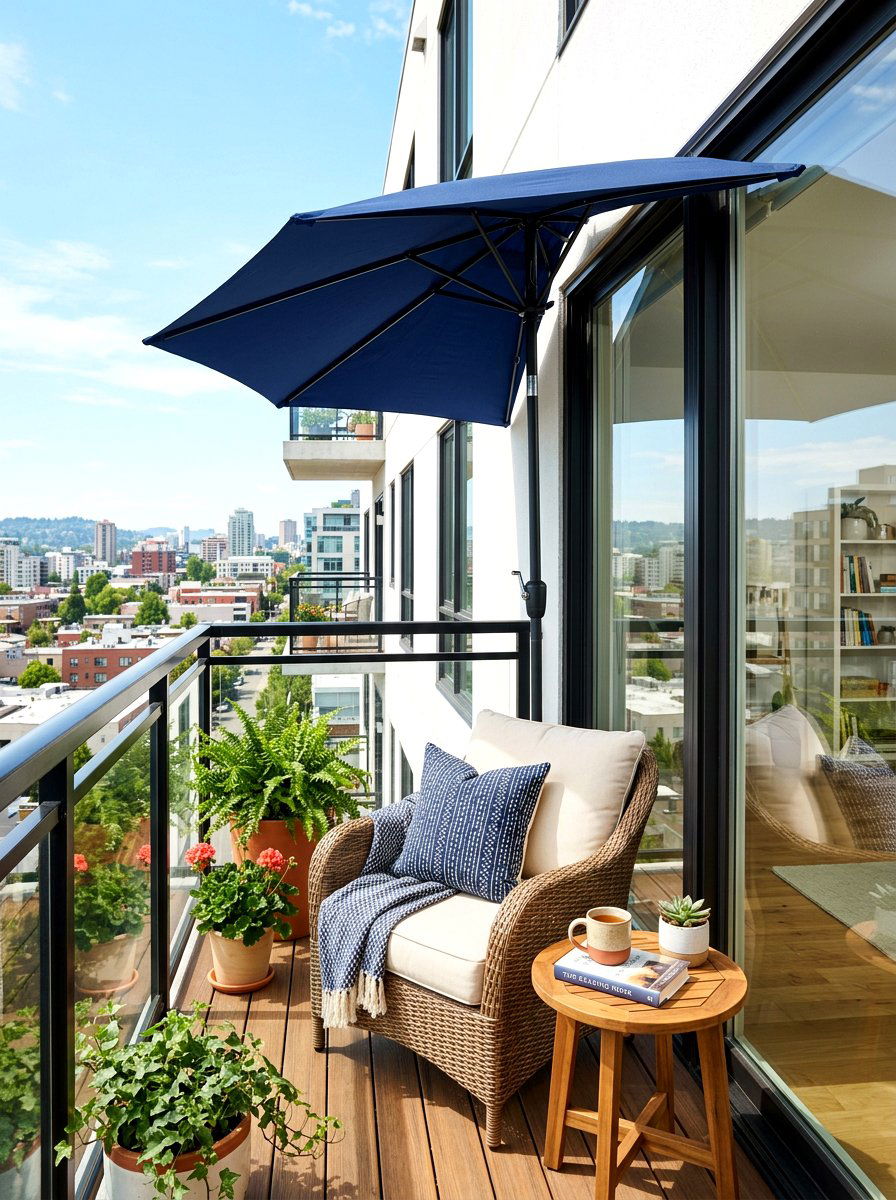 Half patio umbrella - 30 garden umbrella ideas