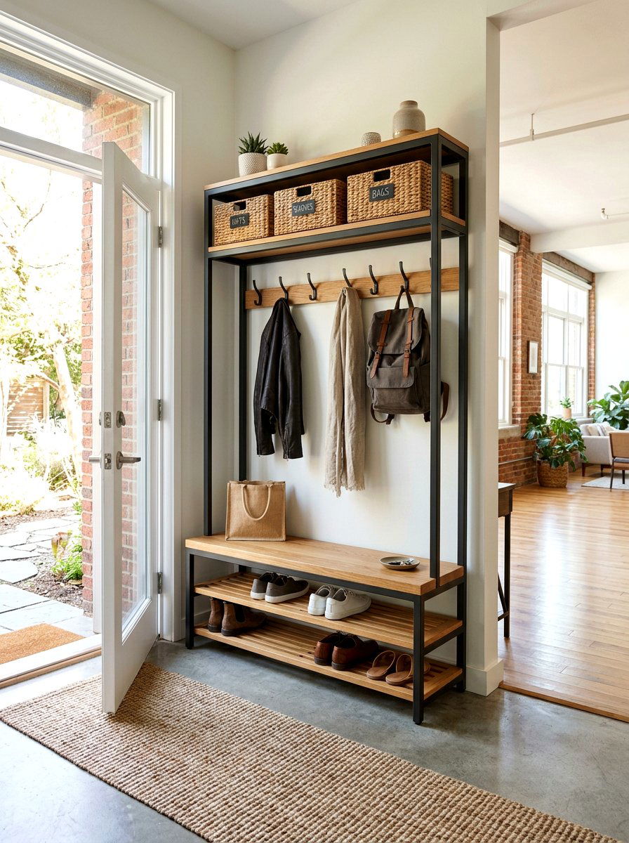 Hall Tree Bench Storage - 30 studio apartment storage ideas