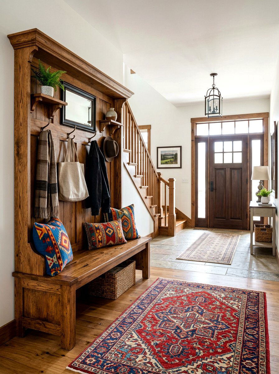 Hall Tree With Bench - 30 drop zone cabinet ideas