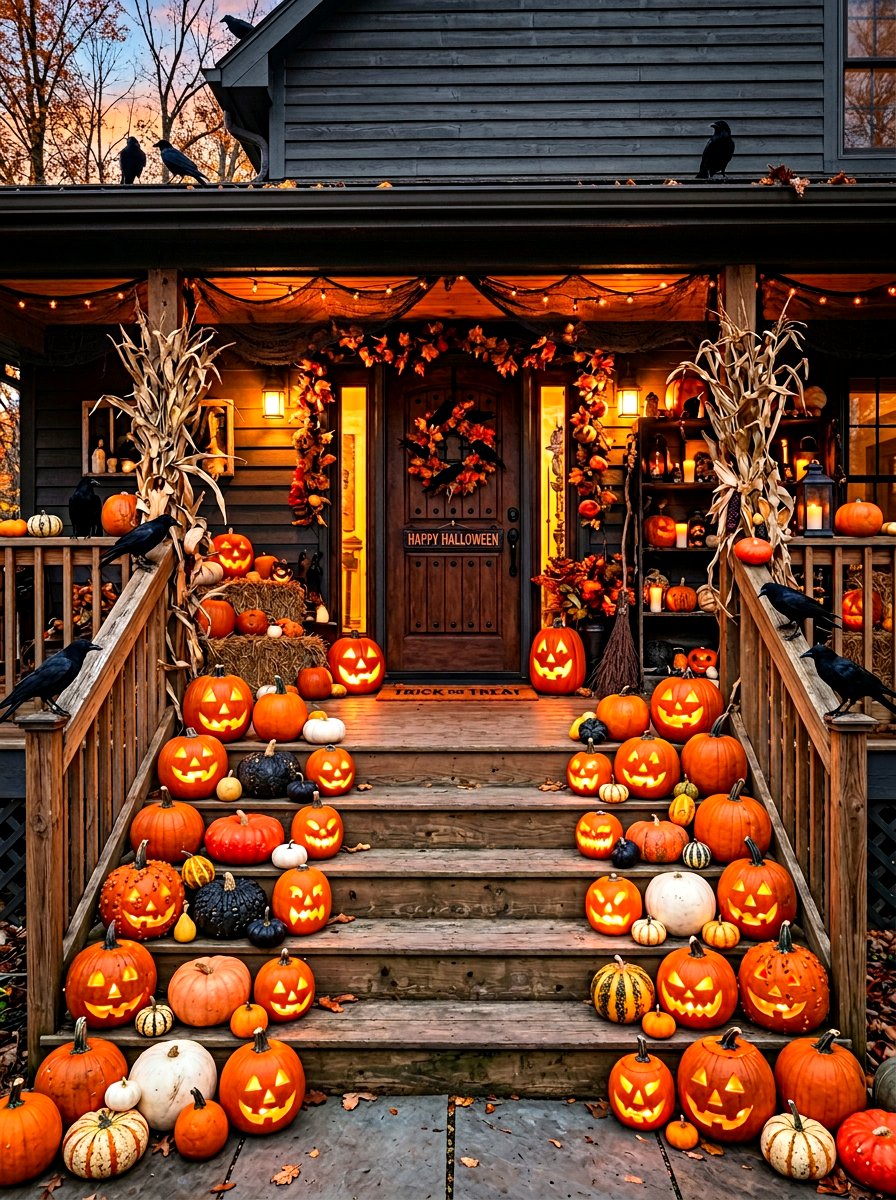 Halloween Pumpkin Porch - 30 holiday porch decor ideas