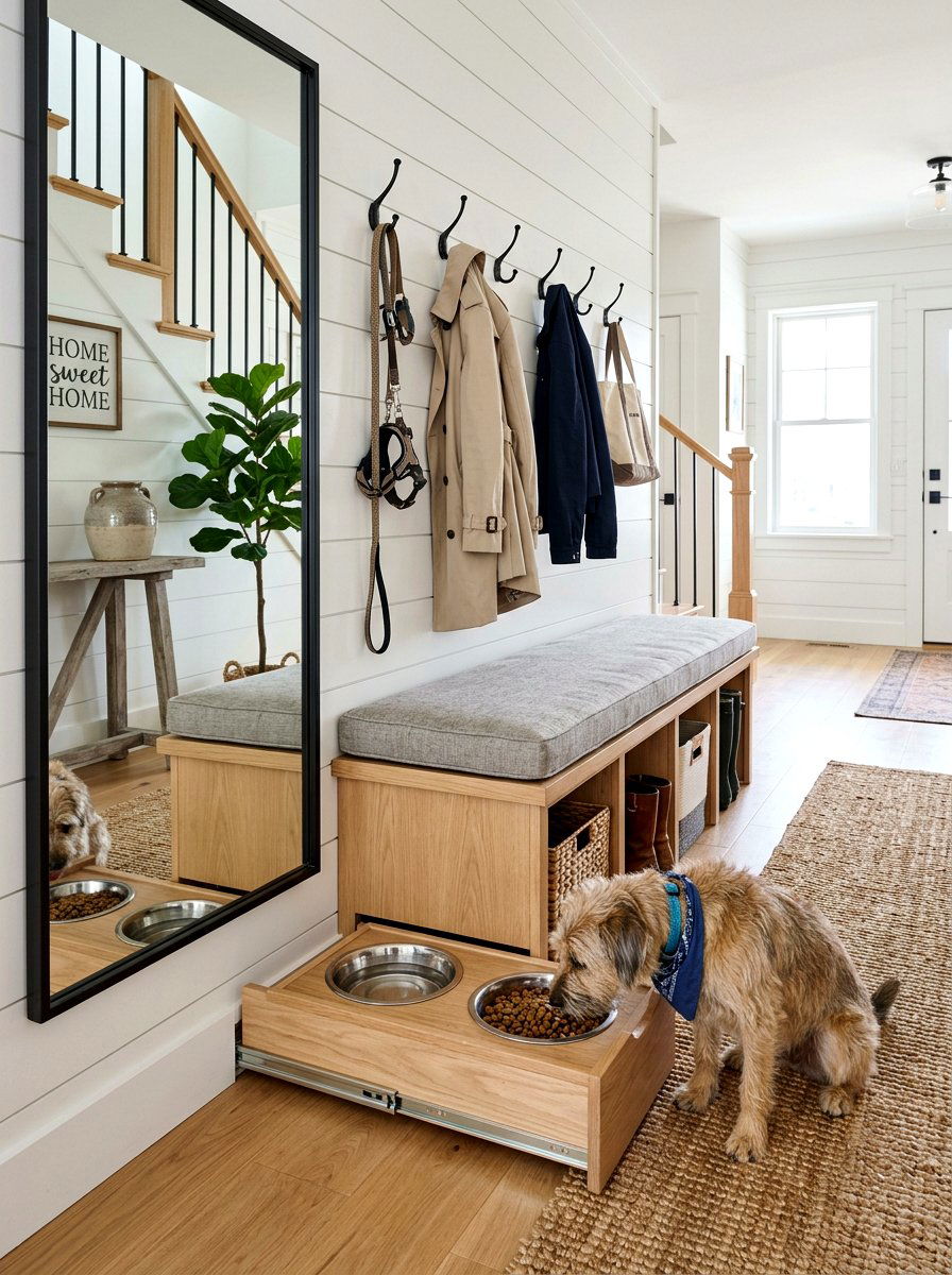 Hallway Bench With Pet Drawer - 30 pet feeding drawer ideas aesthetic