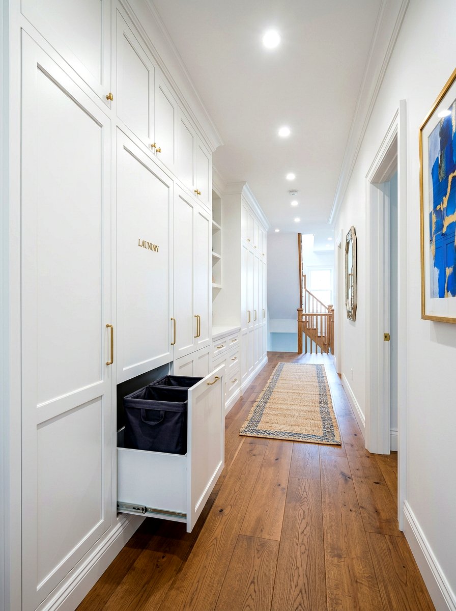Hallway Cabinet Laundry Bin - 30 hidden hamper ideas