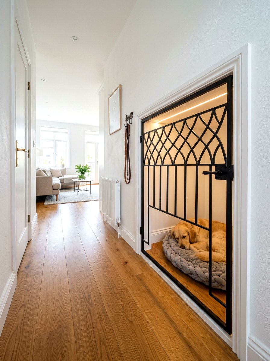 Hallway Dog Crate Nook - 30 built in dog crate ideas