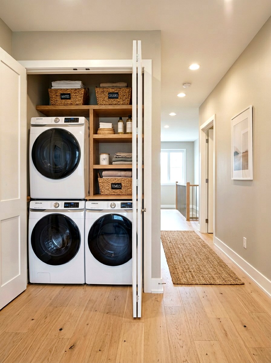 Hallway Laundry Closet - 30 stacked laundry closet ideas