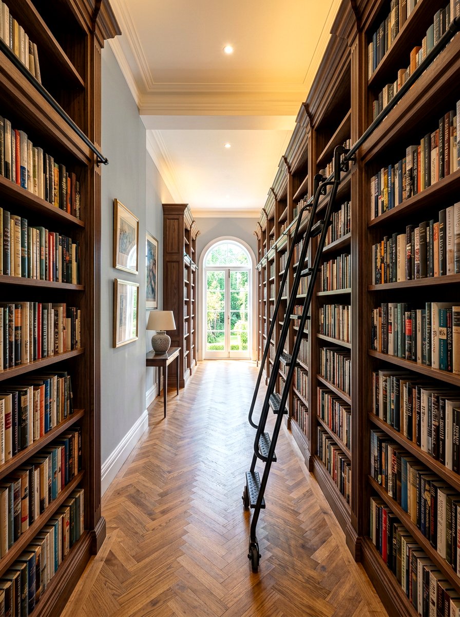 Hallway Library With Rolling Ladder - 30 reading hallway ideas
