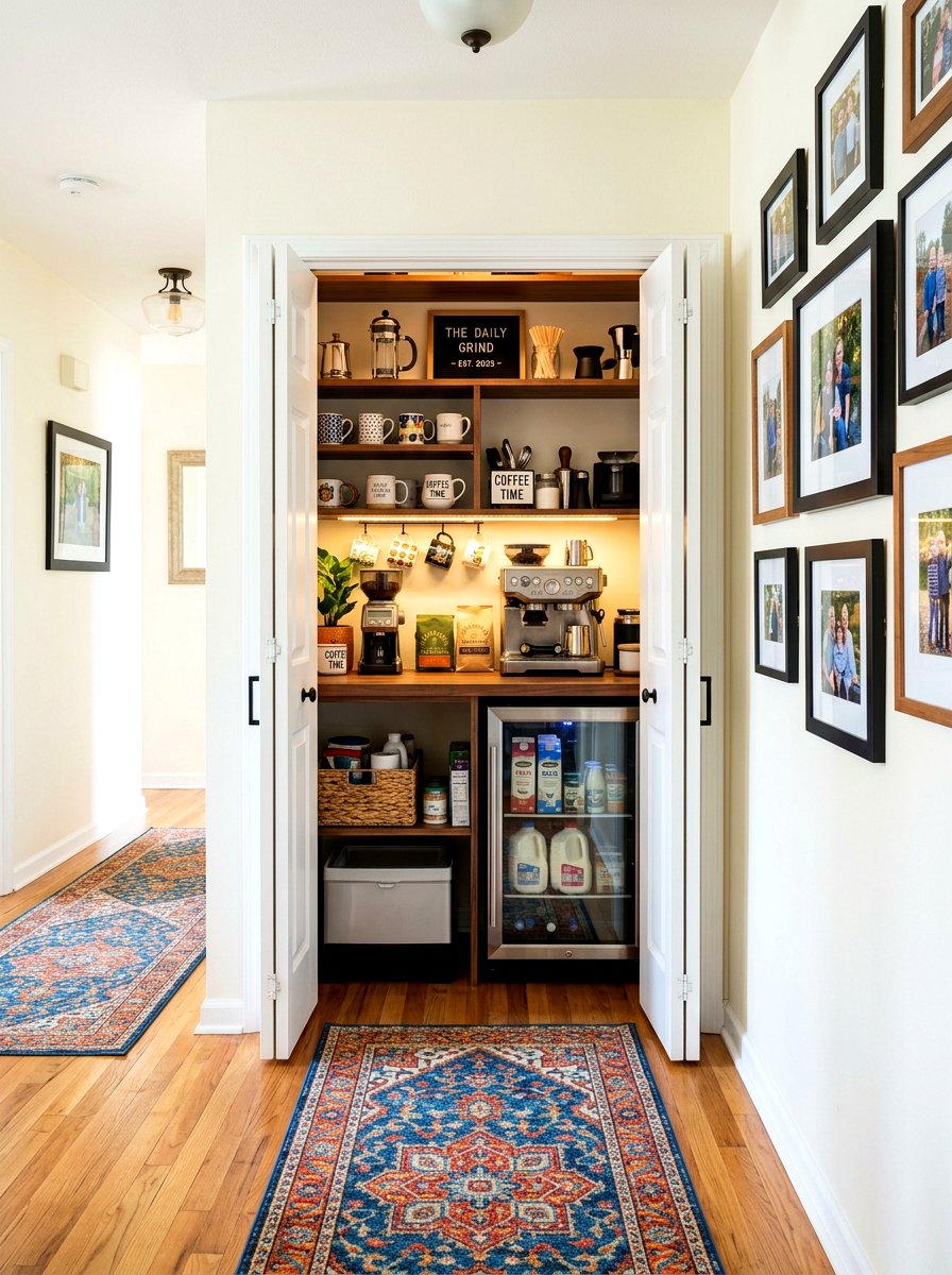 Hallway closet coffee bar - 30 hidden coffee pantry ideas