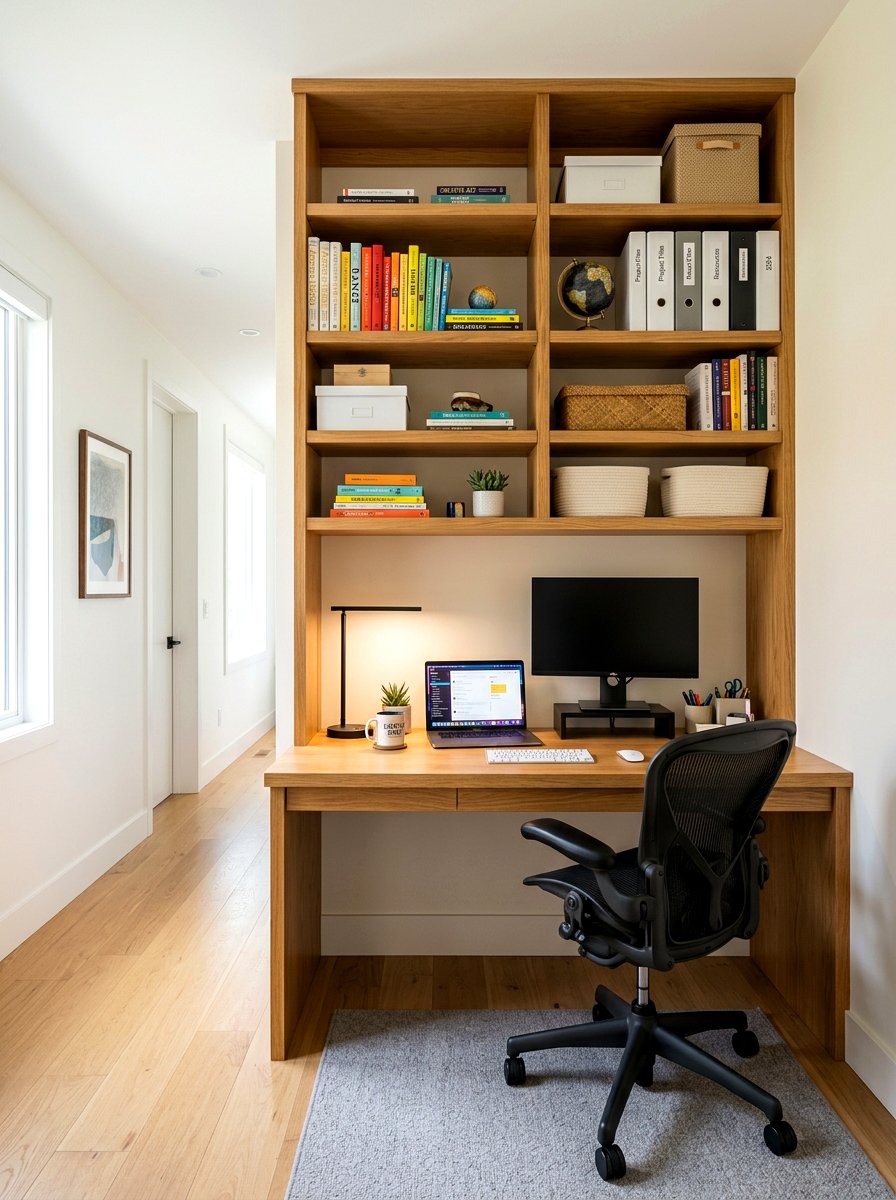Hallway desk with shelves - 30 hallway office nook ideas