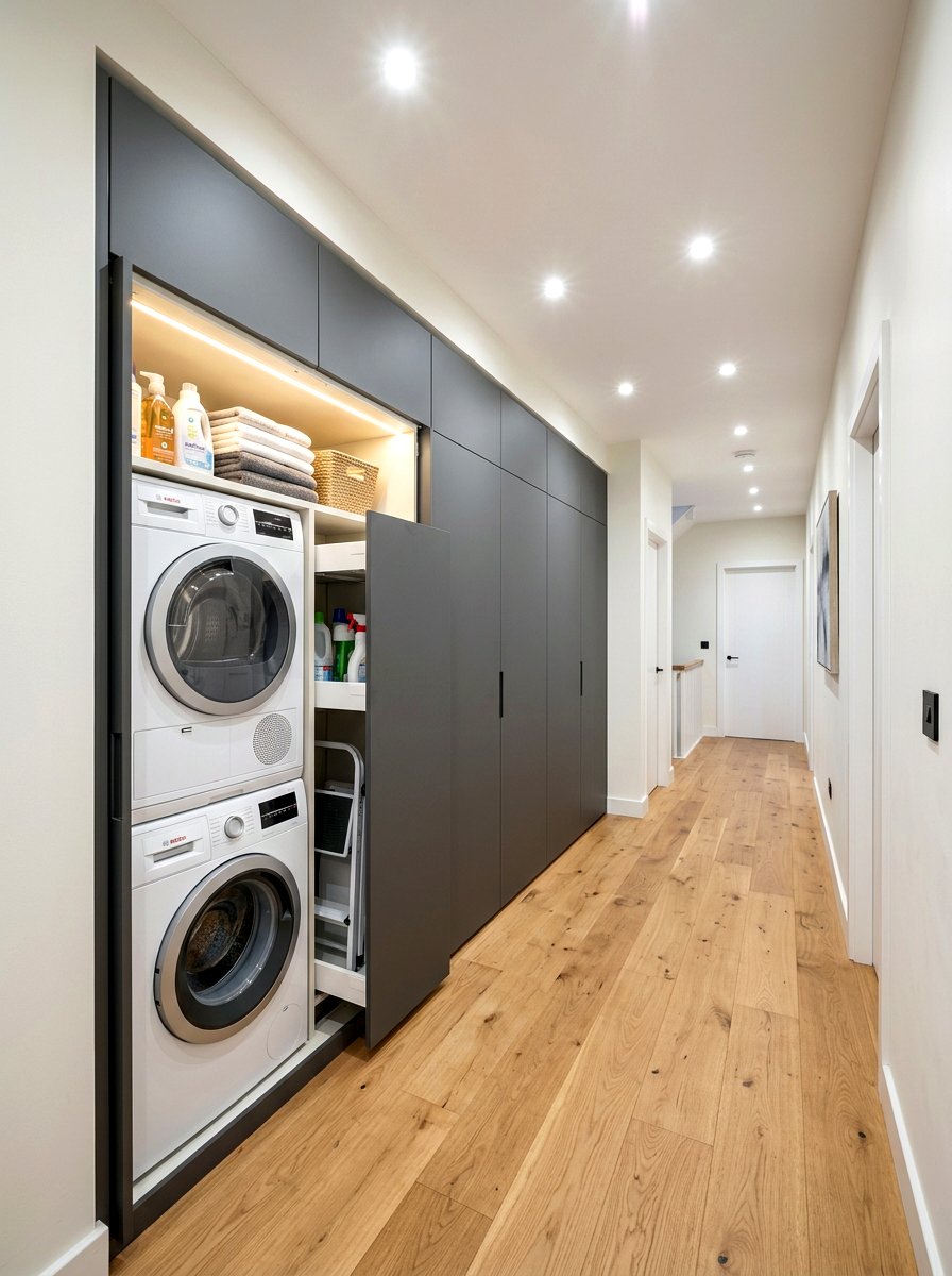 Hallway laundry cabinet - 30 washer dryer enclosure ideas
