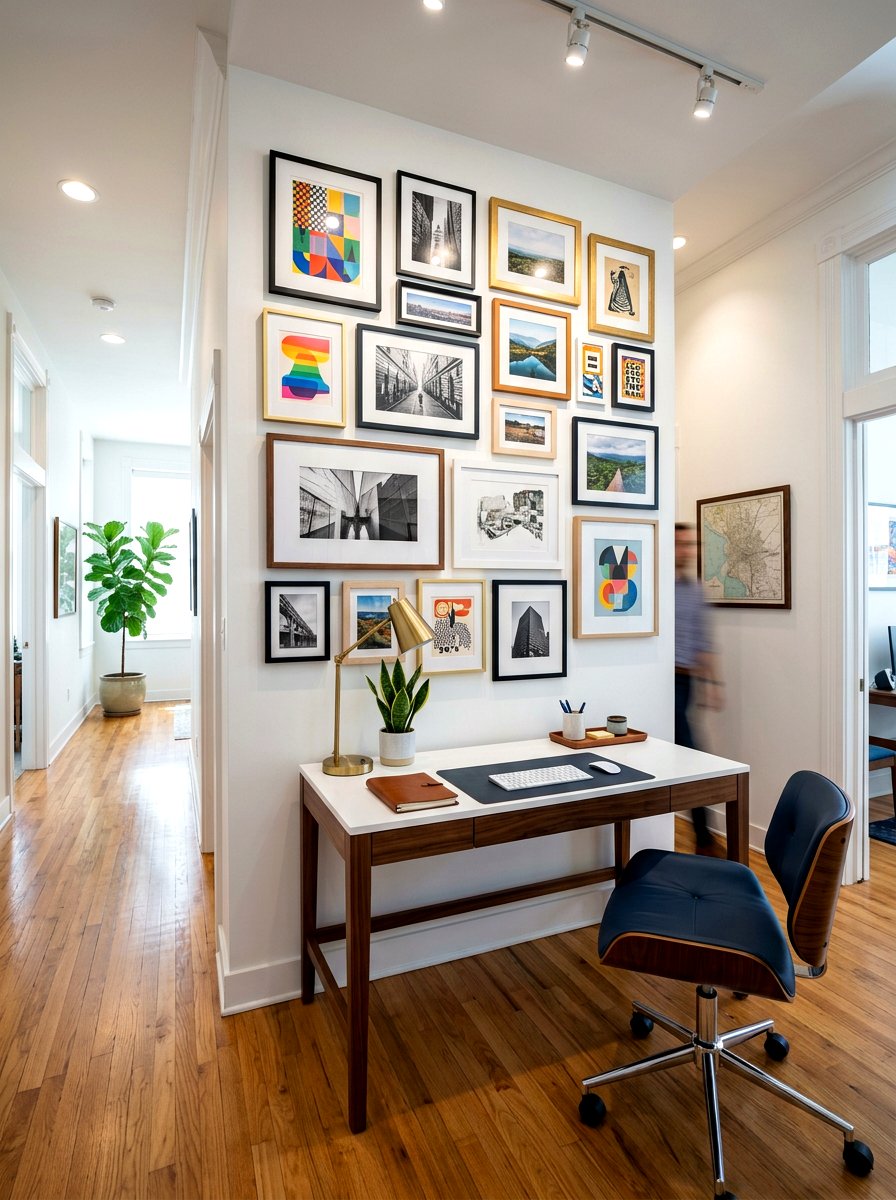 Hallway office gallery wall - 30 hallway office nook ideas