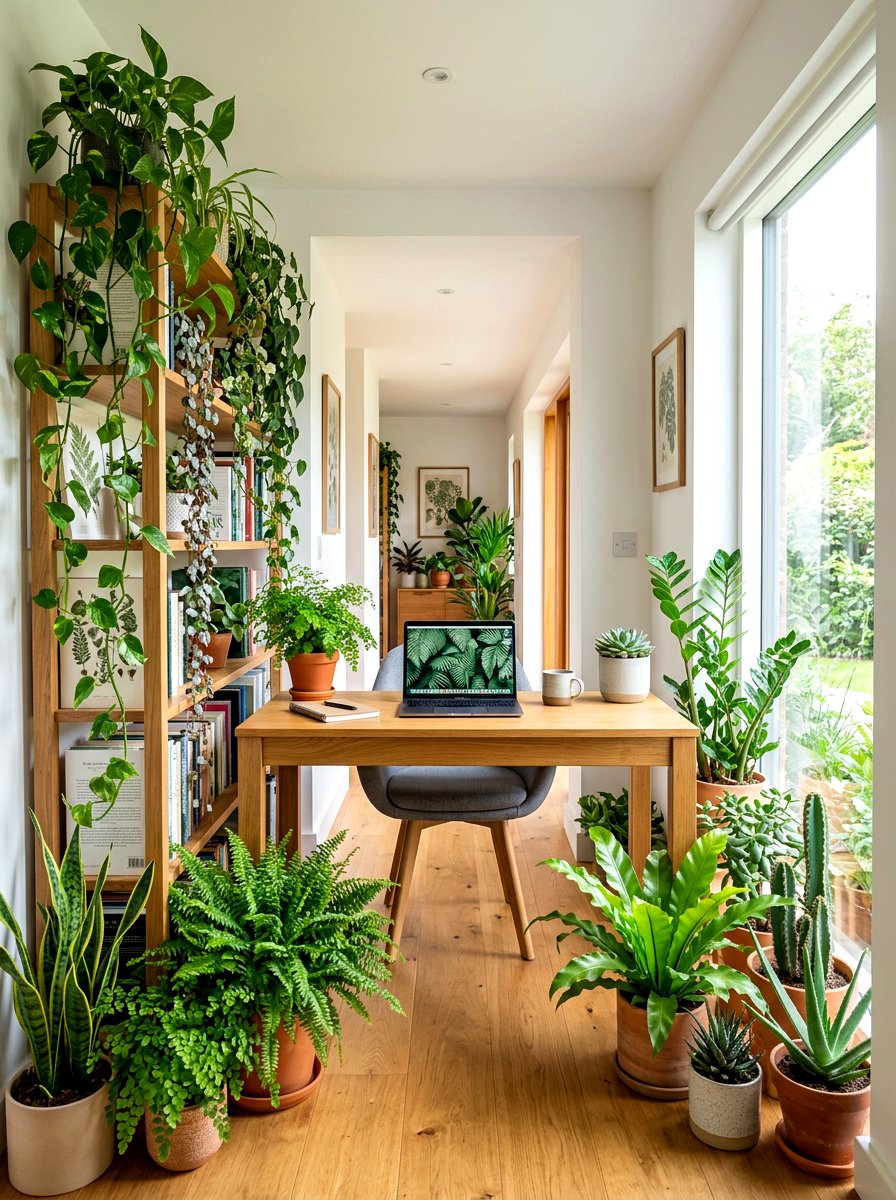 Hallway office with plants - 30 hallway office nook ideas