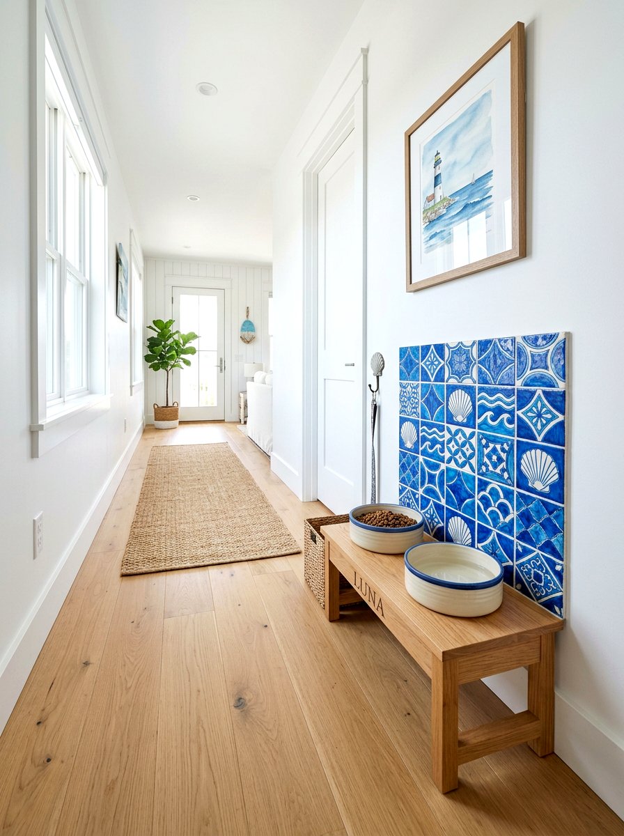 Hallway pet feeding station - 30 pet nook apartment ideas