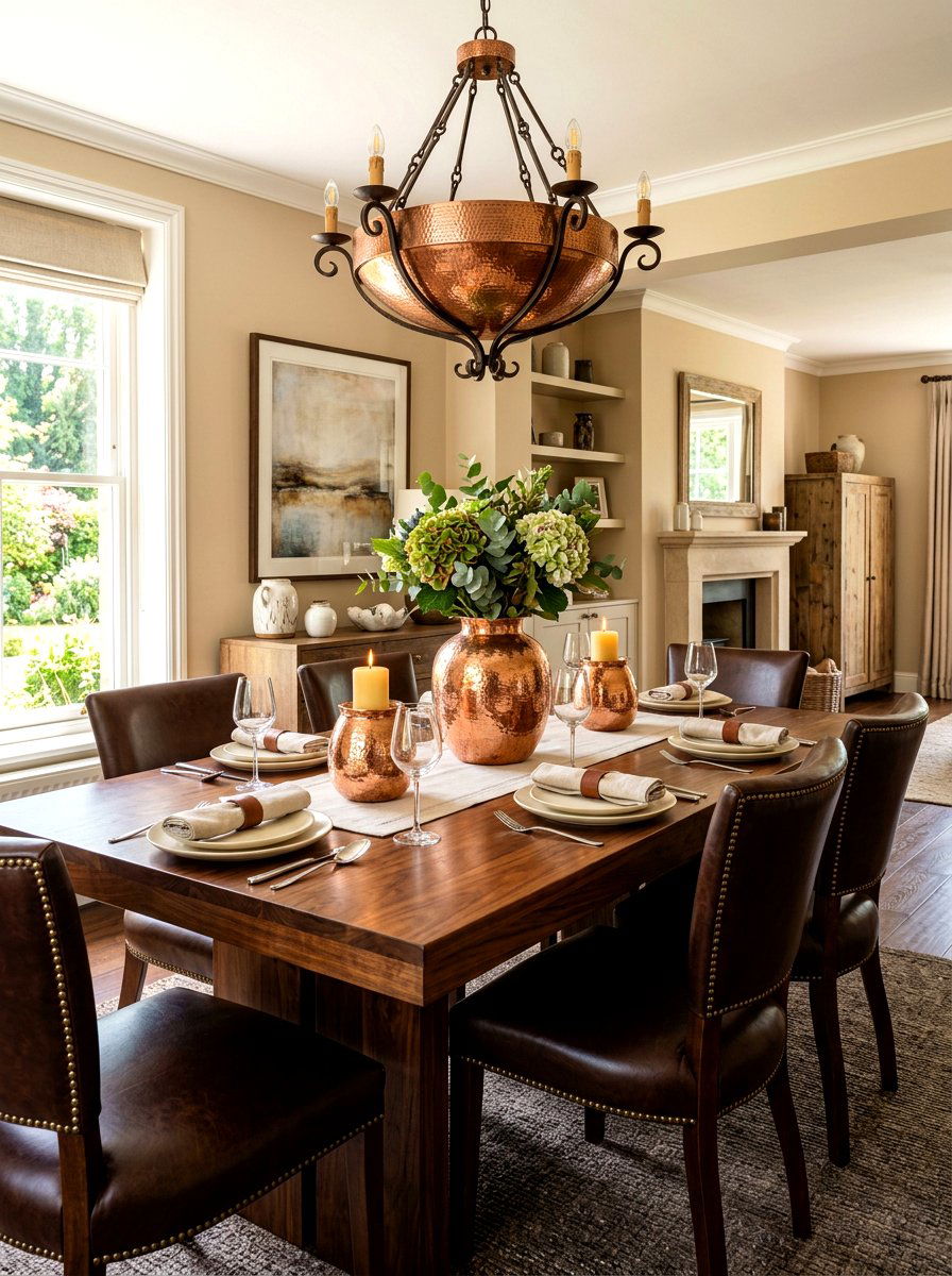 Hammered Copper Holders - 30 candle table runner ideas