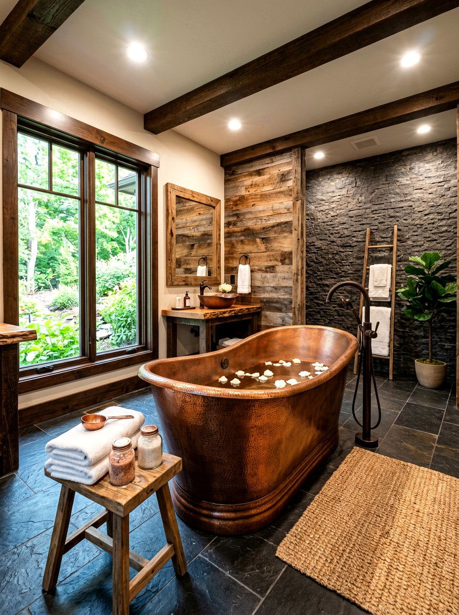Hammered Copper Tub - 30 winter bathroom styling ideas