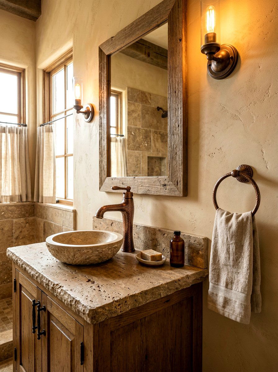 Hammered Metal Fixtures - 30 rustic spa bathroom ideas
