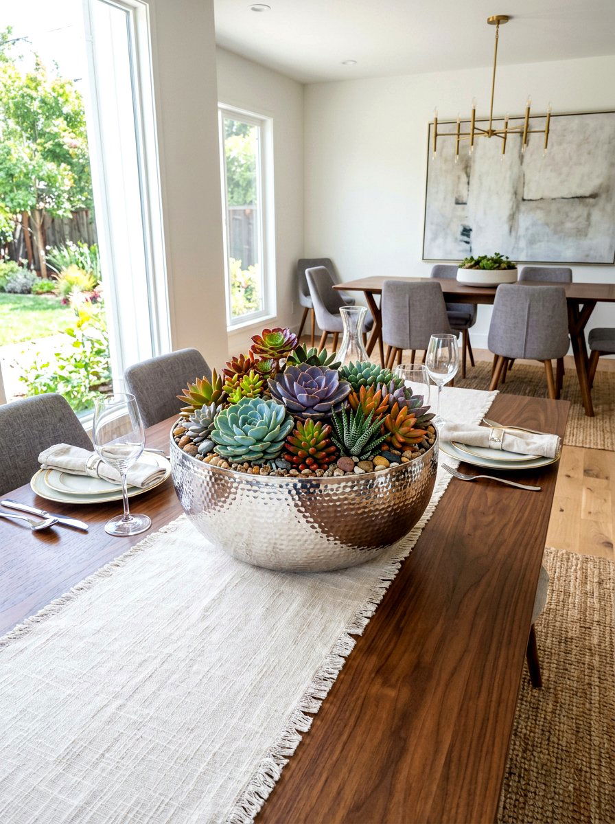 Hammered Silver Bowl Planter - 30 metal planter ideas
