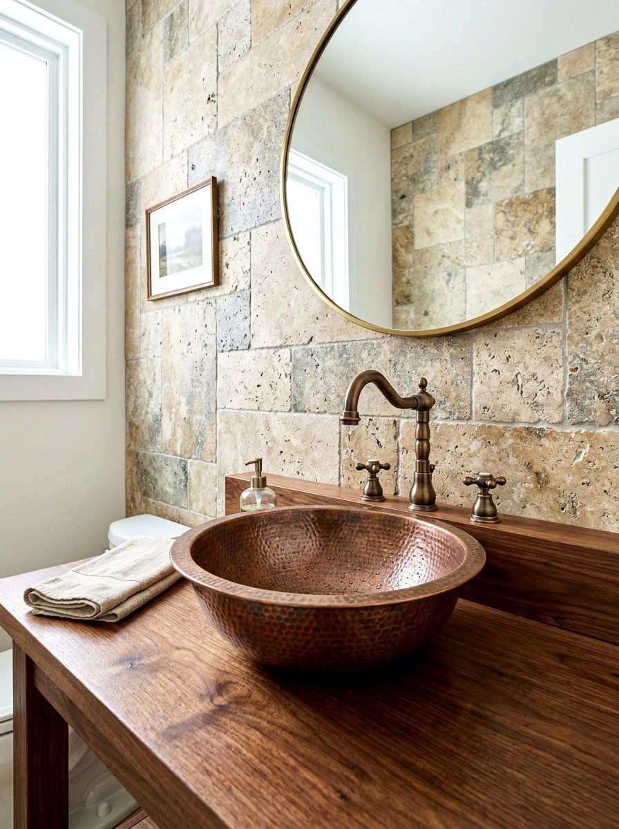 Hammered copper sink - 30 lodge bathroom ideas