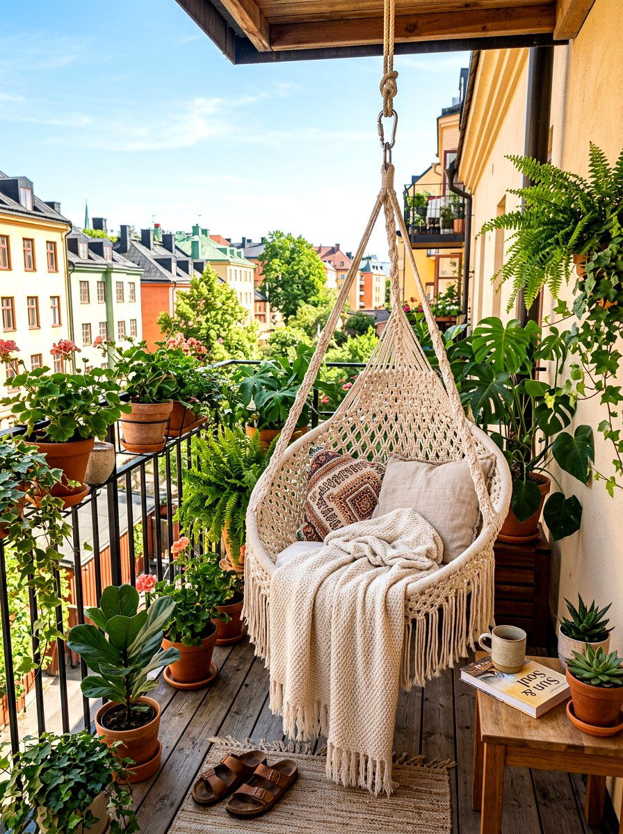 Hammock Chair Setup - 30 narrow balcony ideas