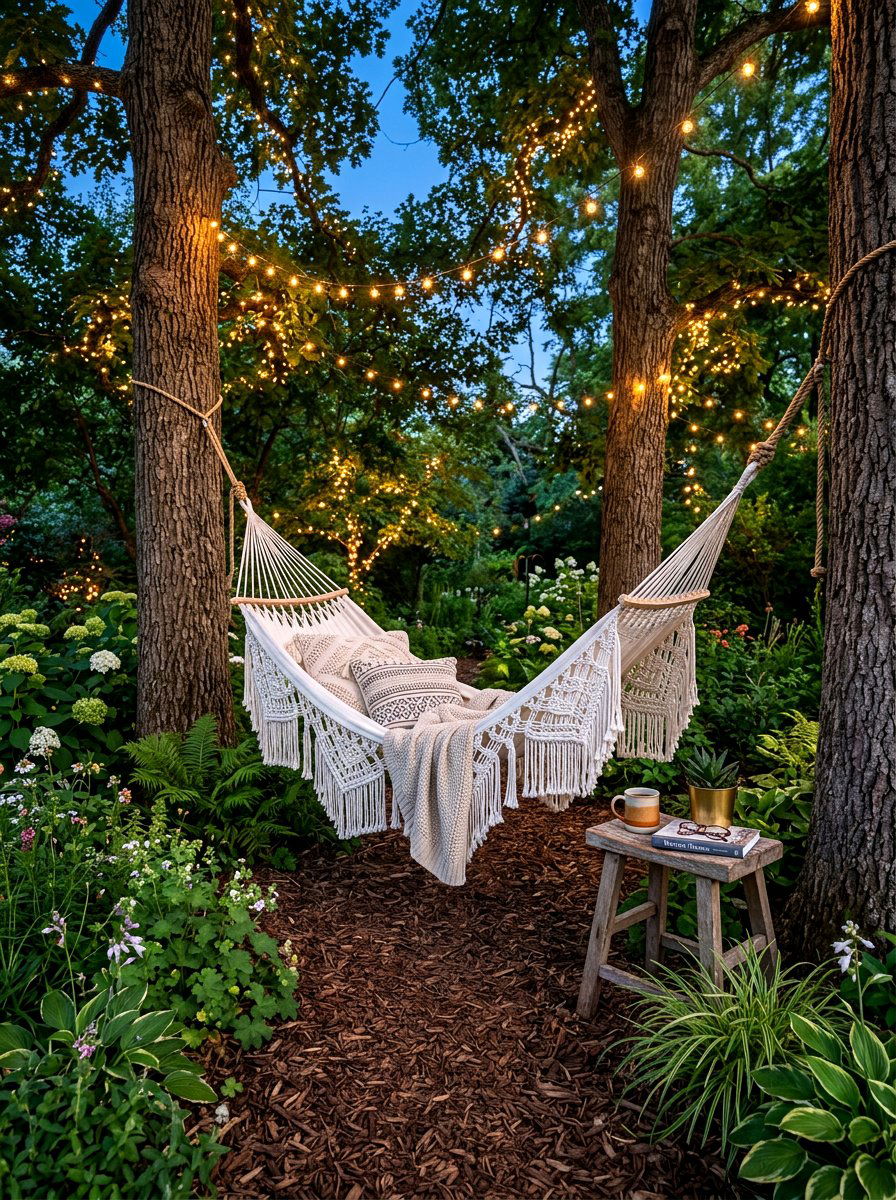Hammock Garden Lounge - 30 evening backyard lounge ideas