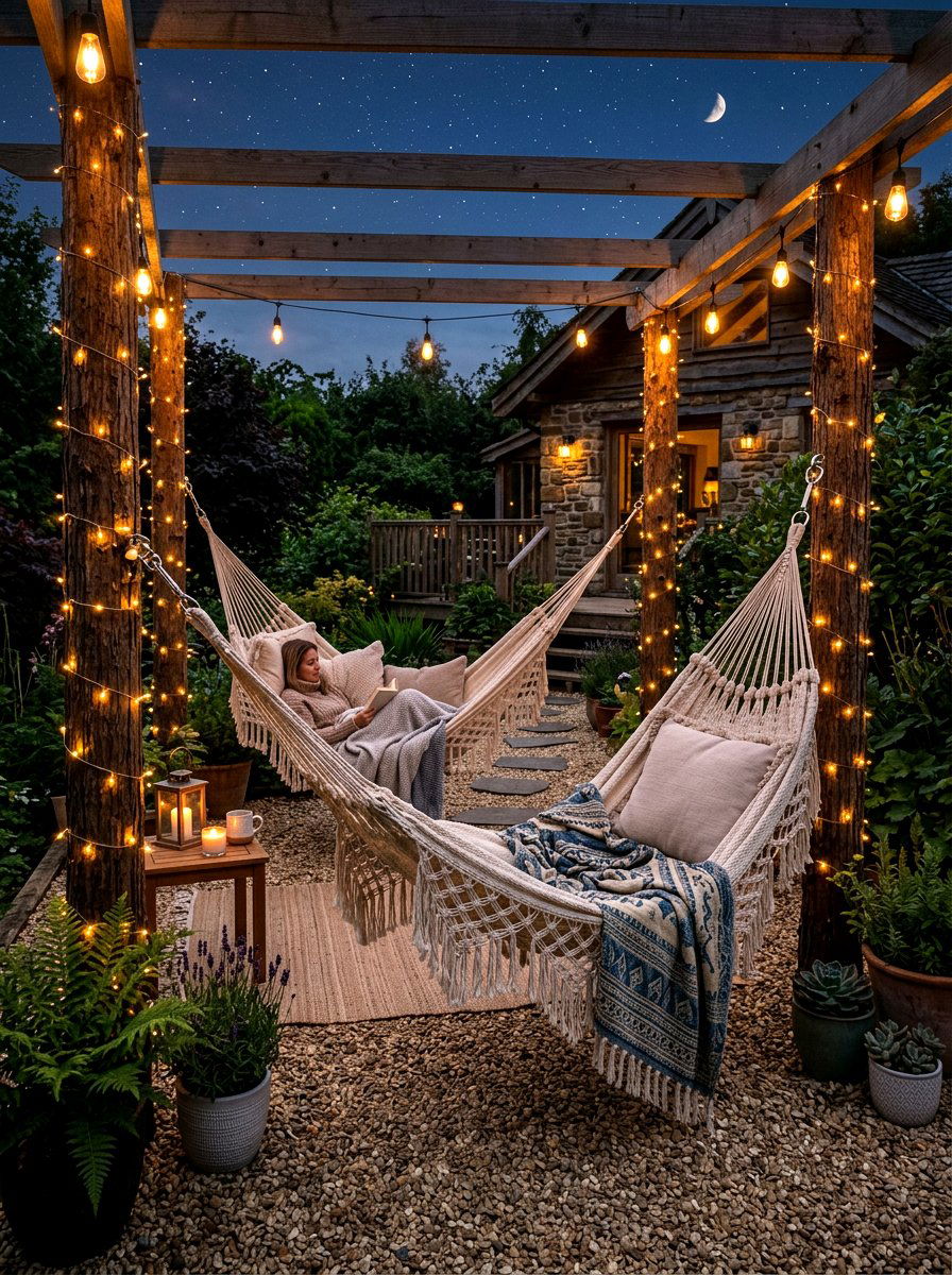 Hammock Retreat Starlit Patio - 30 starlit patio ideas
