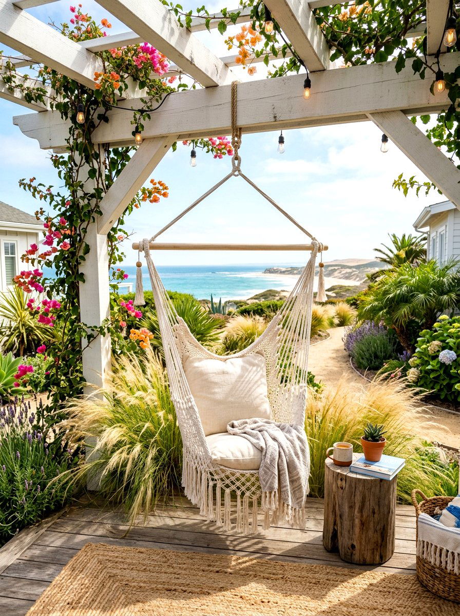 Hammock Swing Under Pergola - 30 coastal backyard ideas