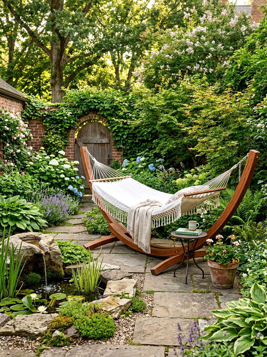 Hammock With Stand - 30 courtyard patio furniture ideas