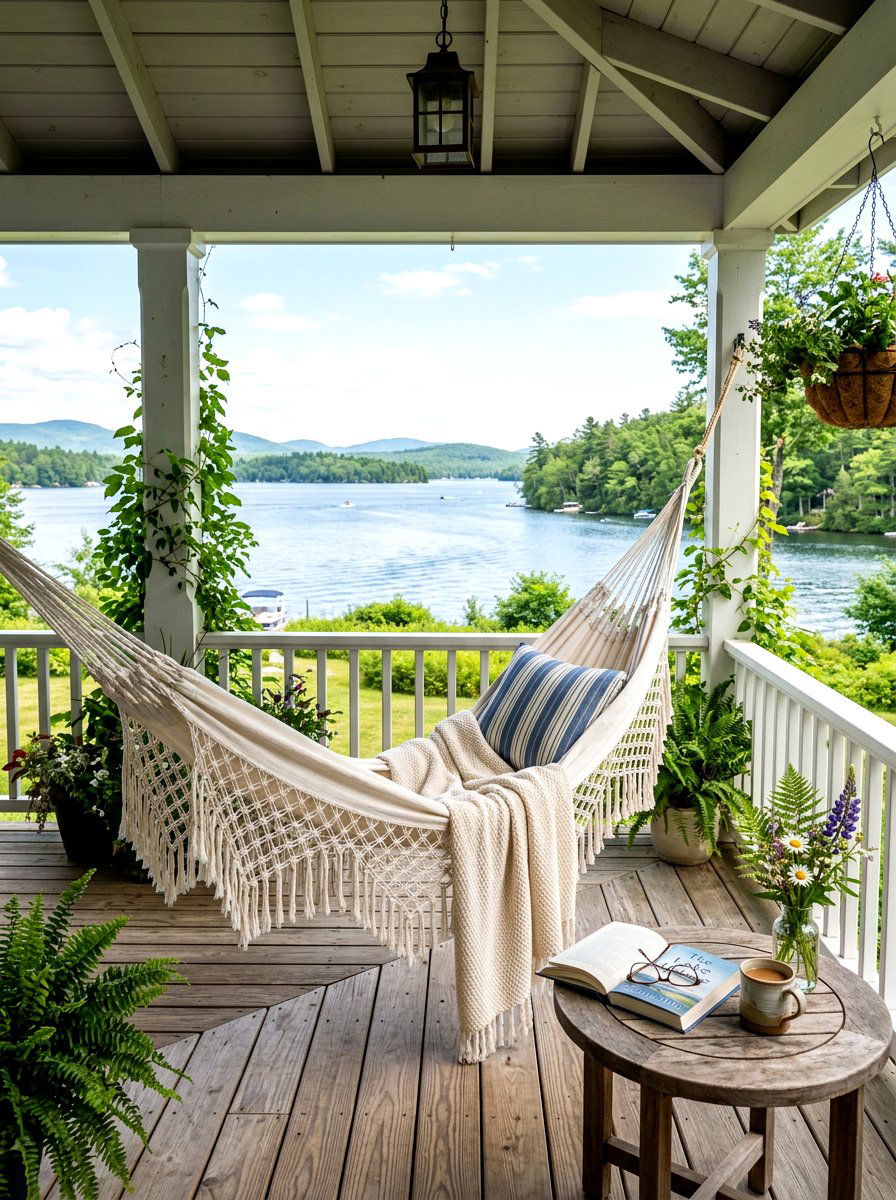 Hammock on porch - 30 lake house porch ideas