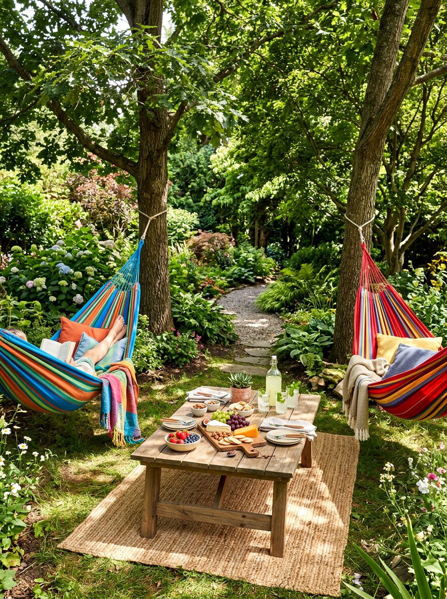 Hammock picnic spot - 30 backyard picnic area ideas