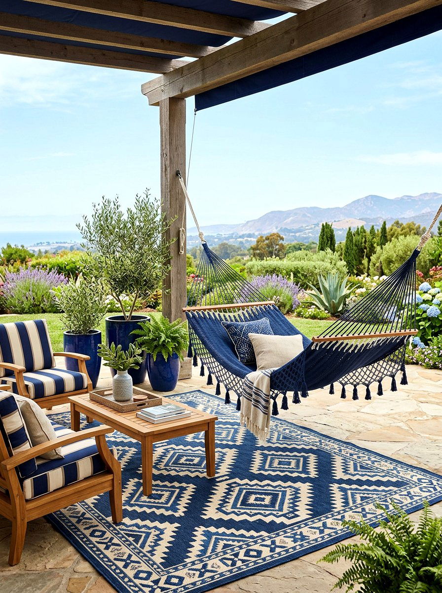 Hammock with outdoor rug - 30 hammock patio ideas