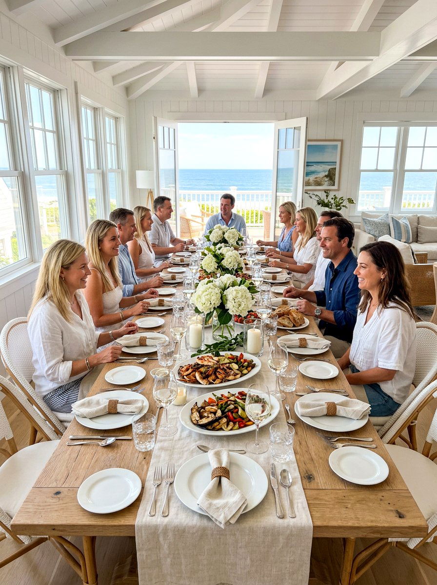 Hamptons Style Dinner Party - 30 seafood dinner table ideas aesthetic