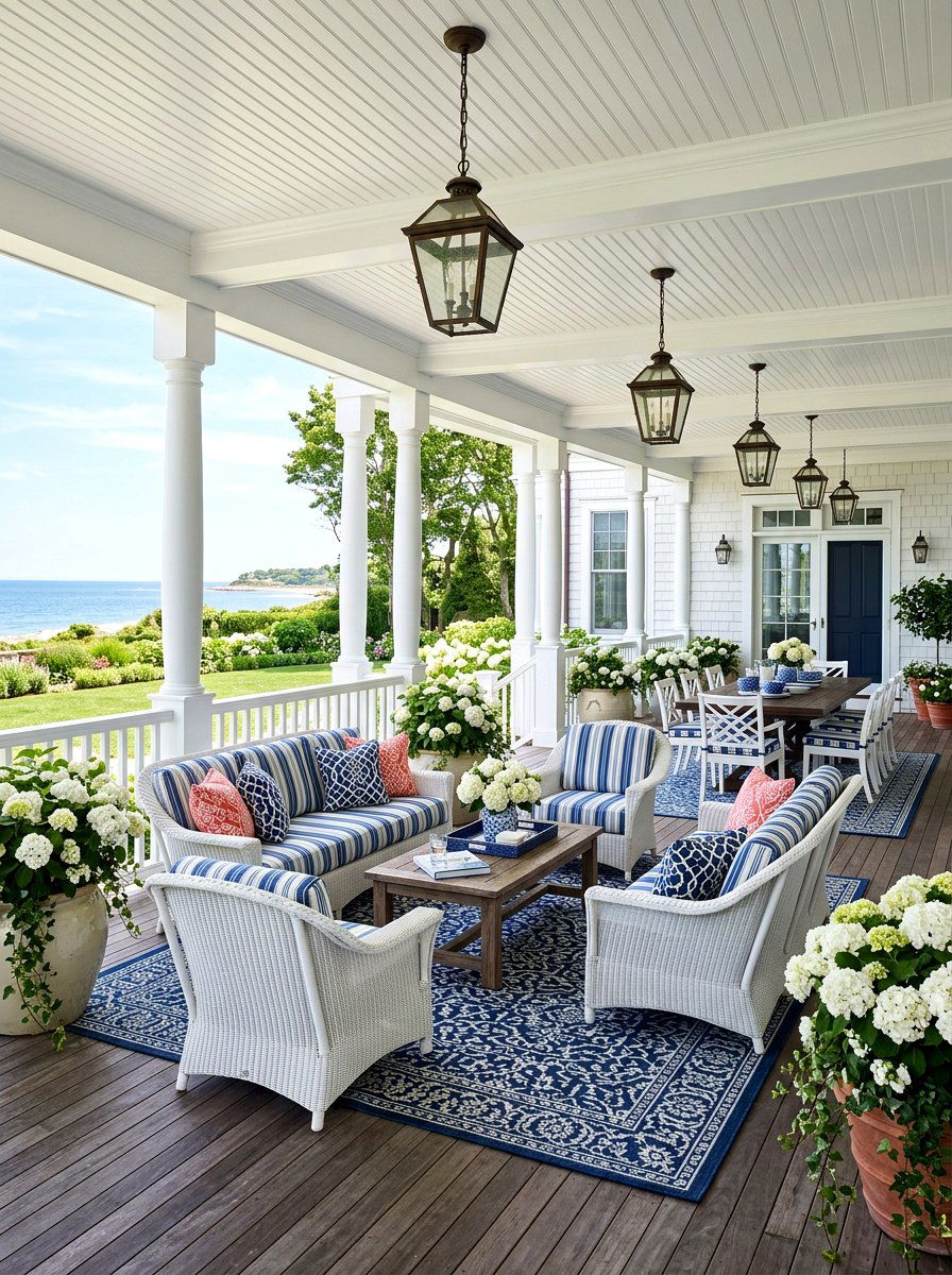 Hamptons Style White Porch - 30 villa patio styling ideas