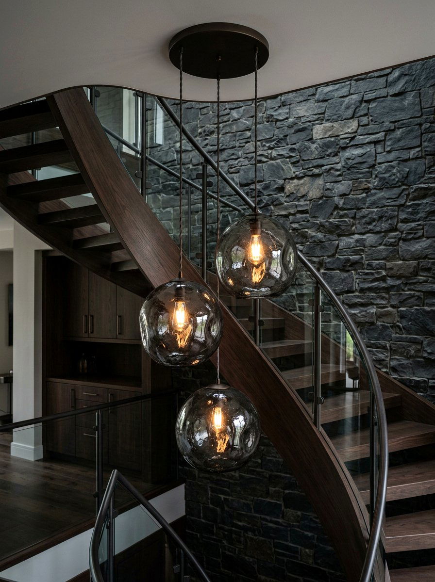 Hand Blown Smoke Glass - 30 stairway chandelier ideas